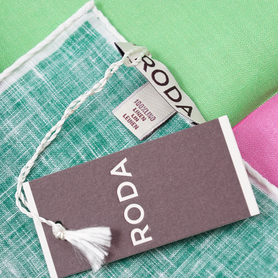 NWT RODA Green-Pink-Navy Multicolor Quadrant Print Linen Pocket Square - Image 2 of 3