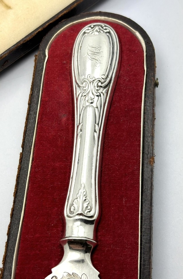 Coin Silver Wedding Cake Knife With Pheasant Albert Coles In Box 1850's