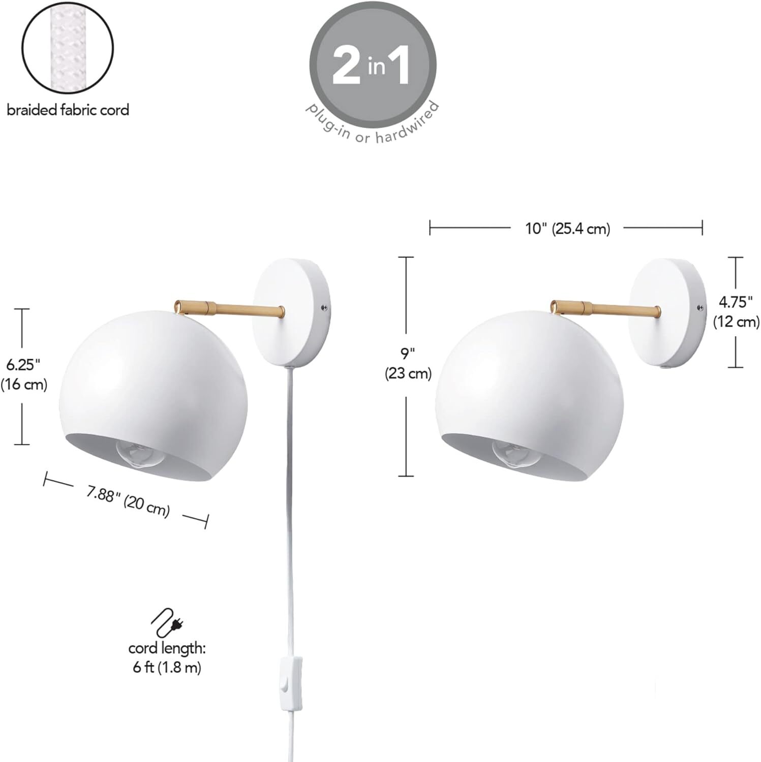 Globe Electric 52077 Molly 1-Light Plug-in or Hardwire Wall White, | eBay