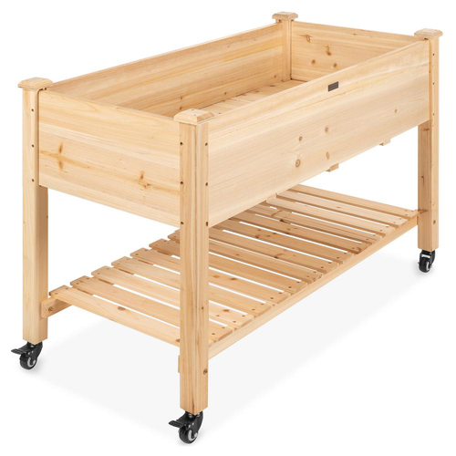 Wood Raised Garden Bed with Lockable Wheels, Liner 48 in. x 24 in. x 32 in. - Picture 4 of 12