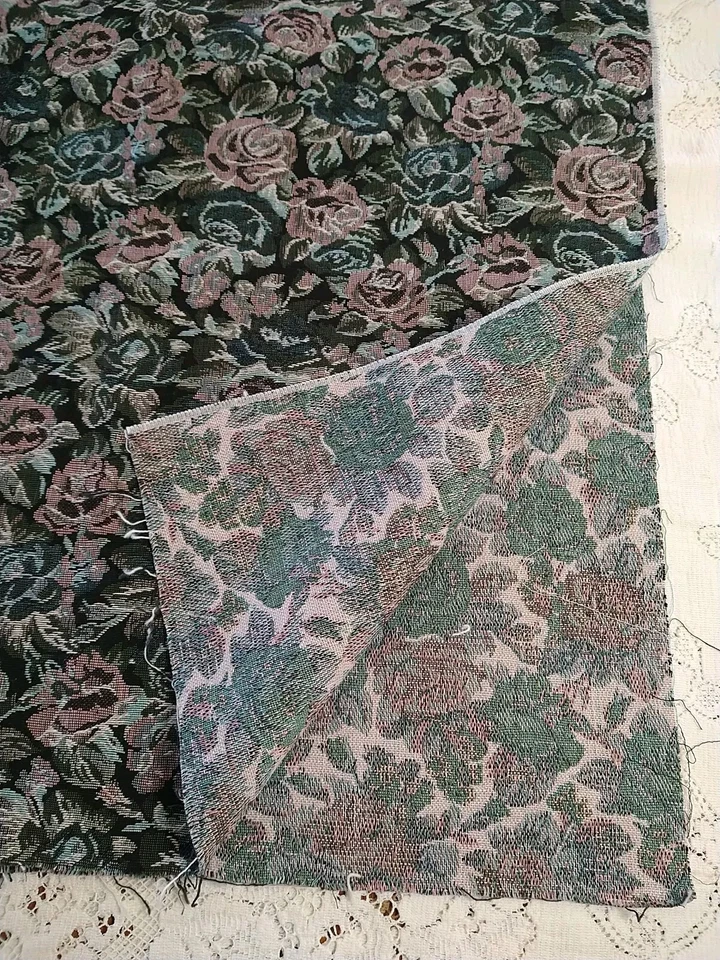 Tapestry Upholstery Fabric Roses Black Mauve Pink 27" Long x 53" Wide - Image 3 of 4