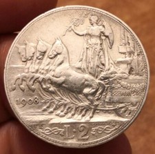 2 Lire 1908 Quadriga Veloce, Vittorio Emanuele III Rif. 2345