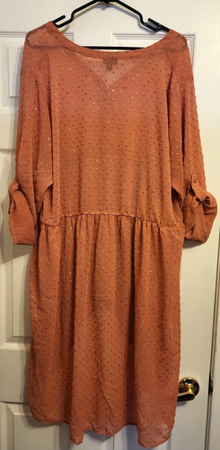 Torrid Tunic Lexie Desert Sand 34SLV Metallic Clip Dot Hi-Low Babydoll Chiffon - Picture 10 of 10