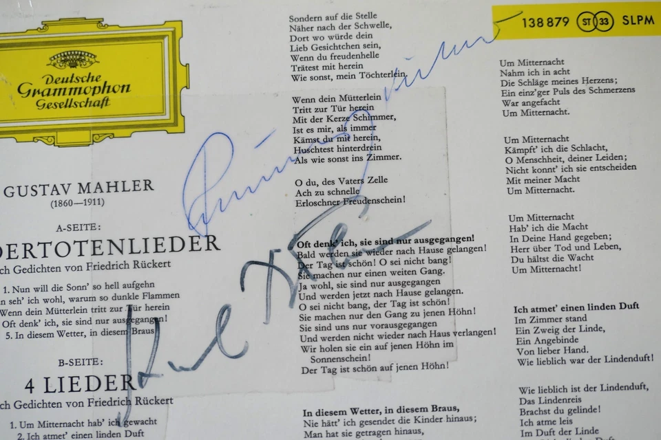 Karl Bohm Fischer-Dieskau *SIGNED* Mahler Kindertotenlieder DG SLPM 138 879 NM - Image 3 of 4