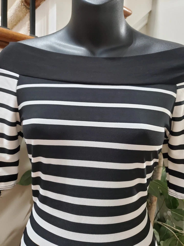 Va Va Voom Women Black & White Polyester Boat Neck Half Sleeve Long Maxi Dress S - Image 3 of 4