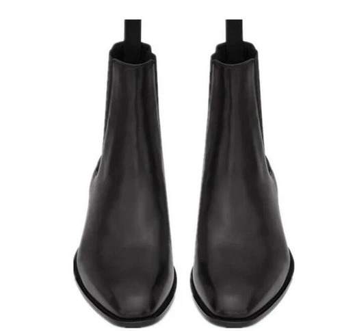 Mens Leather Pull on Pointy Toe Motor  Ankle Boots High Top Shoes - Picture 18 of 19