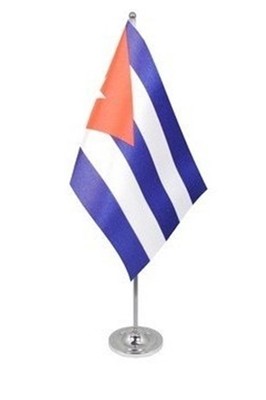 CUBA DELUXE SATIN TABLE FLAG 9''X6'' CHROME POLE & BASE Stands 15'' CUBAN HAVANA