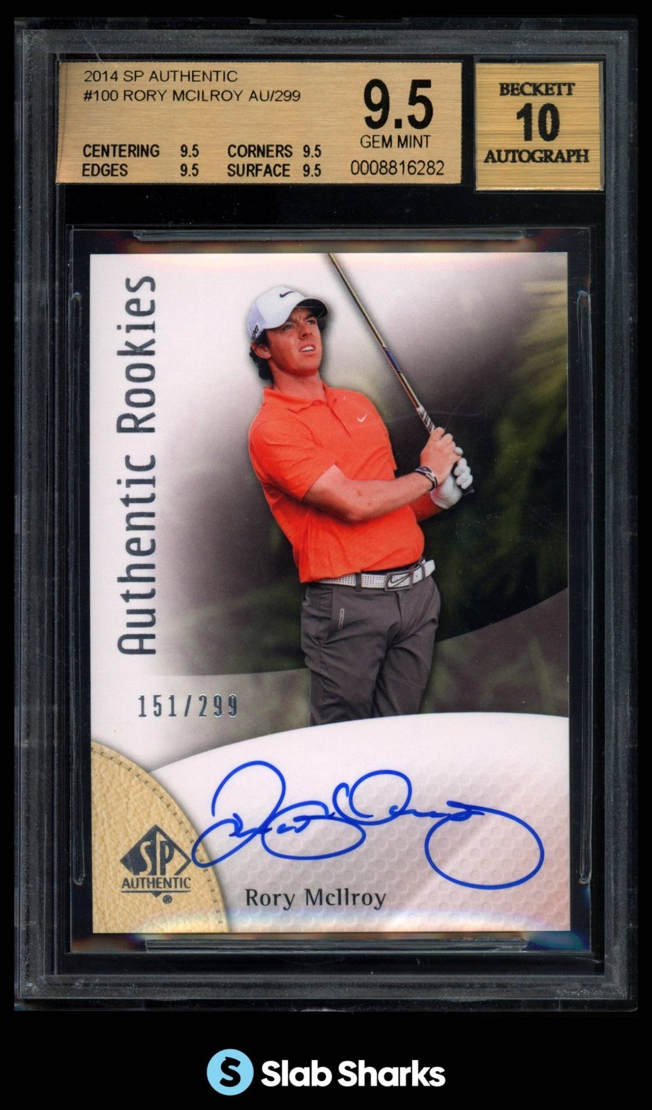 2014 SP AUTHENTIC #100 RORY MCILROY AUTHENTIC ROOKIES AUTO /299 TRUE GEM BGS 9.5