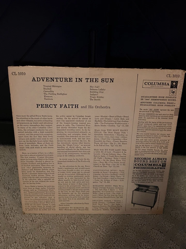 PERCY FAITH Adventure in the Sun 1957 Columbia CL 1010 Mono 6 eye Jazz Pop LP Foto 2 de 2