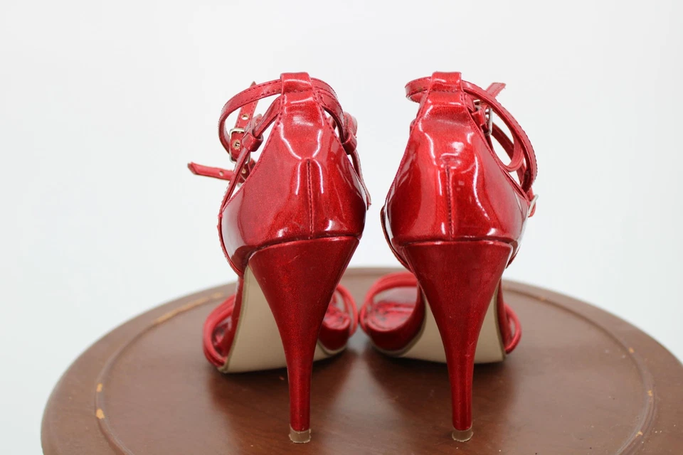 Delicious Shoes Womens Size 8 Red Strappy Stiletto Heels Sandals Ankle Strap - Image 3 of 4