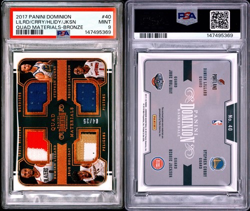 STEPHEN CURRY LILLARD 2017-18 Panini Dominion Quad Game-Worn Patches 04/25 PSA 9
