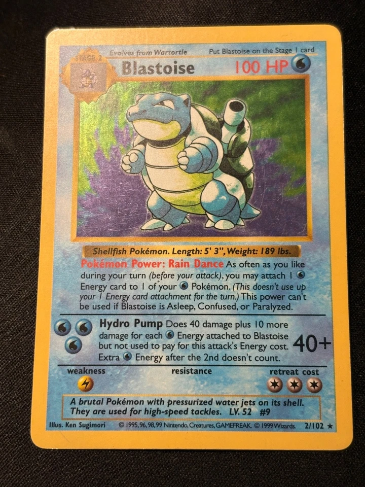 Blastoise Base Set 002/102 Shadowless Unlimited Edition Holo Card MP - Image 3 of 4