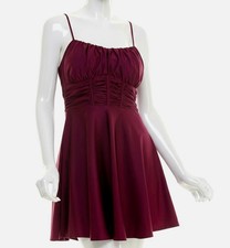 Emerald Sundae Juniors' Women's Red Ruched Sleeveless Fit & Flare Dress Size: L