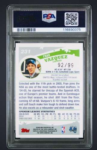 2005 Topps - Fran Vazquez #231 Gold /99 PSA 10 Gem Mint ๐ Just Graded! POP 1 - Picture 2 of 2
