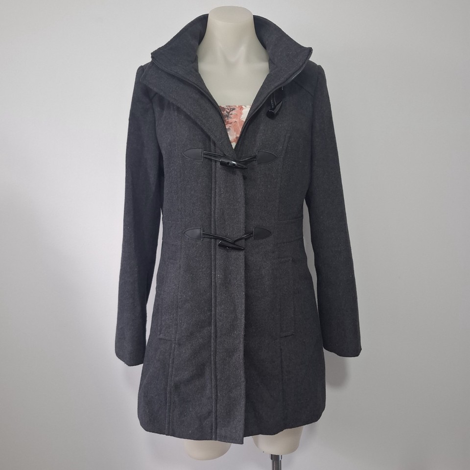 Savannah Grey Wool Blend Duffle Coat Hooded Dark grey Toggle Button Size 10