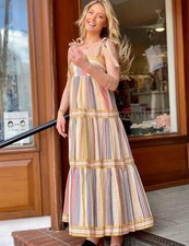 zimmermann Dress Size 2 / AU 12 / US 8 Mae Tie Shoulder Sundress Midi Stripe