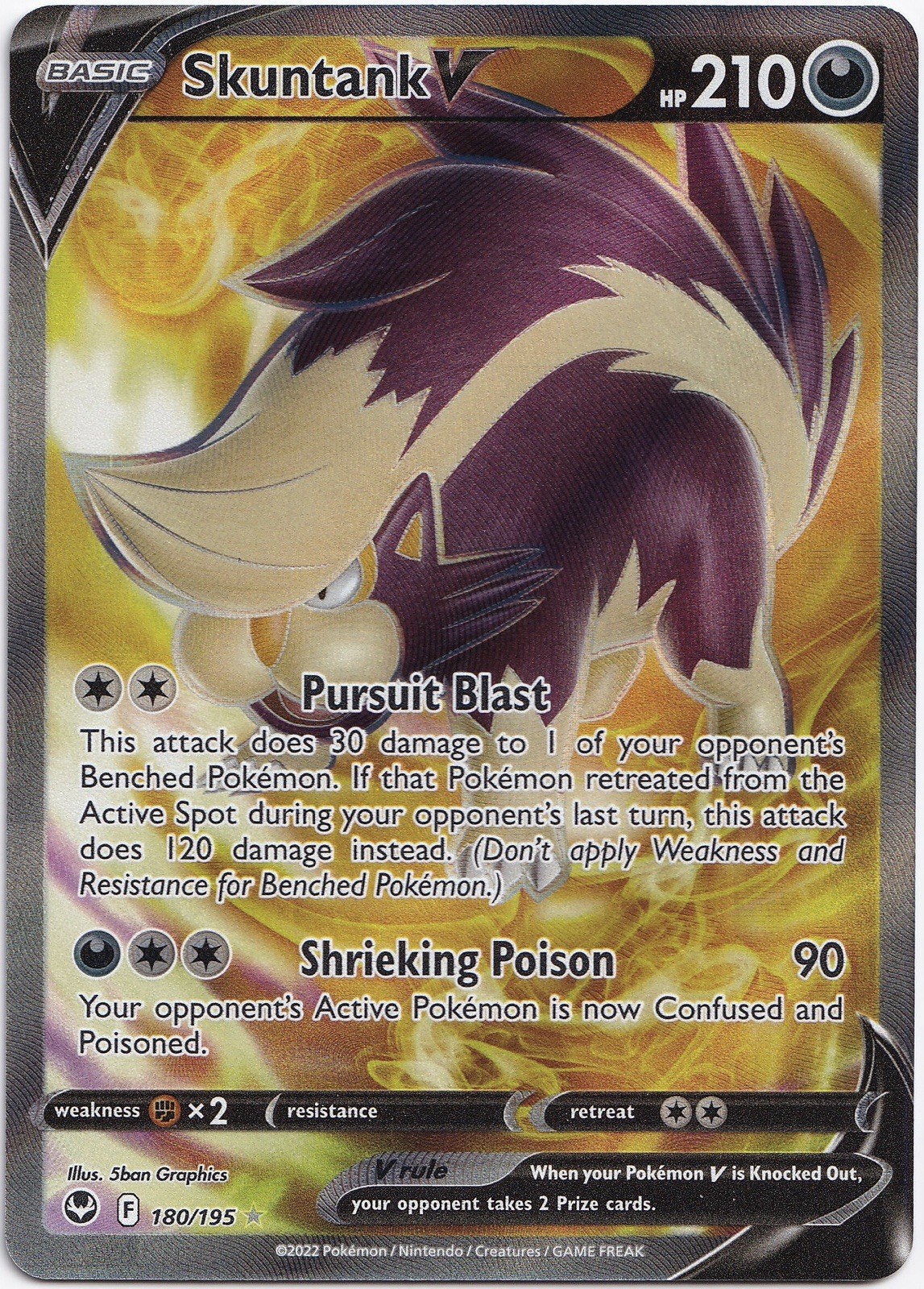 Pokémon Skuntank V Full Art Silver Tempest 180/195 NM English