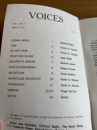1973 Voices Magazine Trinidad Poetry Caribbean Rasta Fisherman Scarce Port Spain - Picture 2 of 2