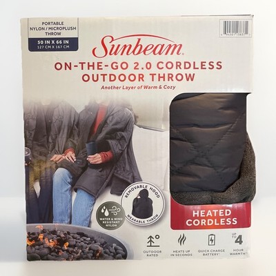 Sunbeam On The Go 2.0 Cordless Outdoor Throw 50 In X 66 In - Black  Hard to find