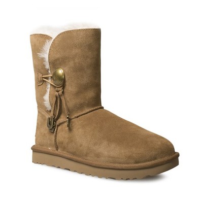 UGG BAILEY BUTTON UGG CHARM CHESTNUT SUEDE SHEEPSKIN WOMEN'S BOOTS