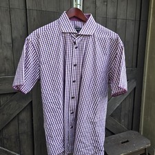 BOGOSSE Men  s Short Sleeve Casual Shirt Size 6 Color Purple Checks French