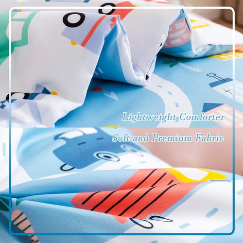 Toddler Bedding Set 4 Piece Boys Cars Blue Vehicles Reversible Comforter - Picture 5 of 7