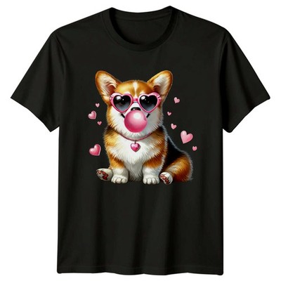 Corgi Dog Love Valentine Herz Sonnenbrille Tiere Herren Damen Grafik T-Shirt