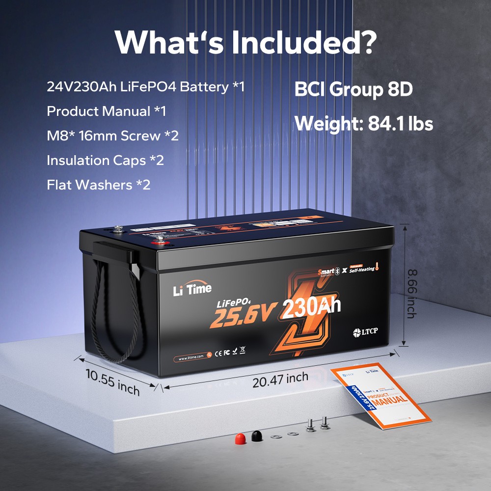 Litime 24V 230Ah Self Heating LiFePO4 Lithium Battery BMS for Solar Off-grid