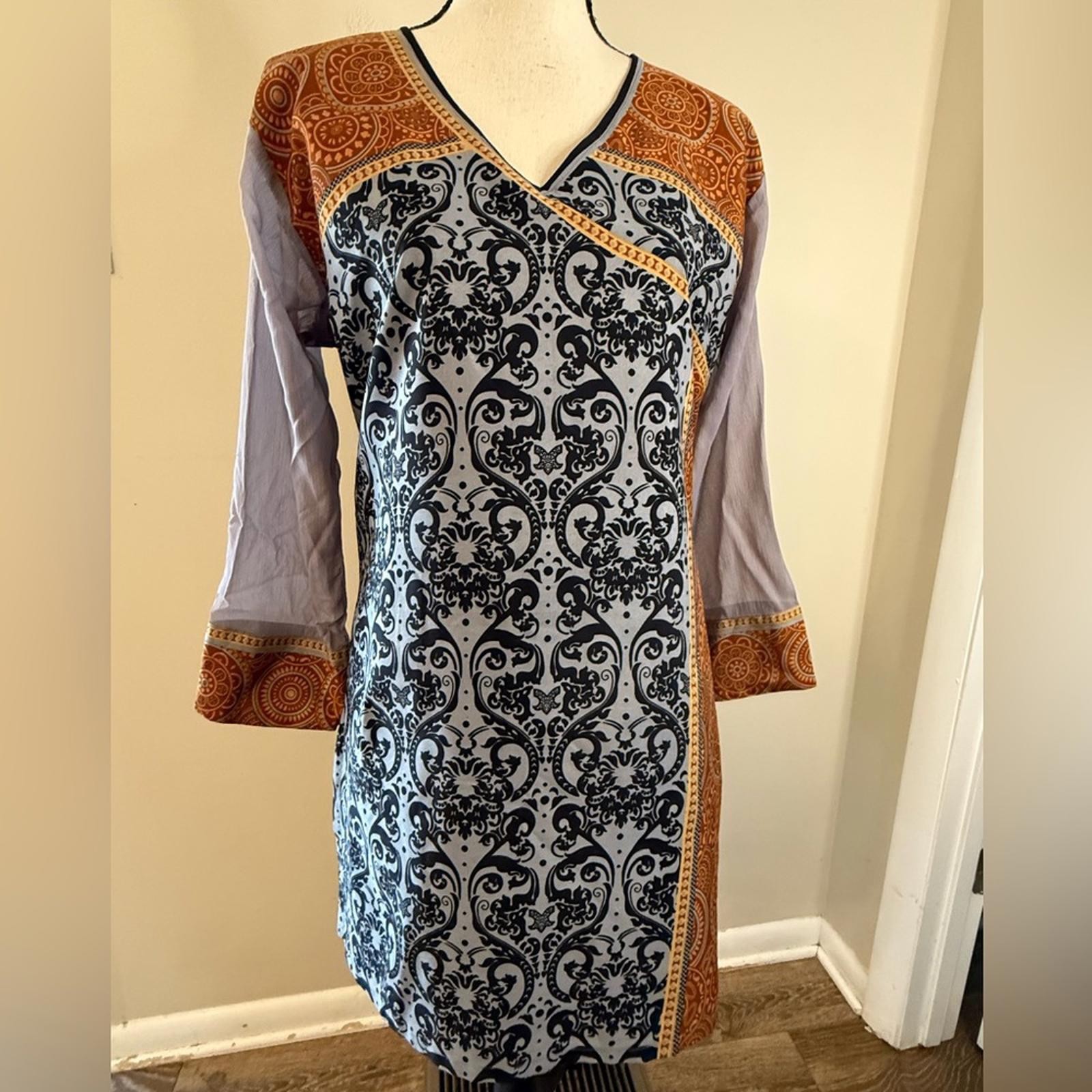 Paisley tunic top patchwork neutral multicolored … - image 1