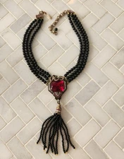 Heidi Daus Inspired Black Deco Style Tassel Necklace