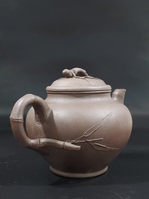 宜兴老厂紫砂壶玉兰竹报春Vintage Chinese Yixing Zisha Purple Clay