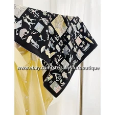 Sallys 18 Momme Twill Silk Cartoon Print Double Face Necktie Collar Scarf 68cm