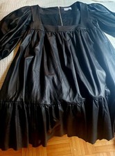 NEW RED Valentino Nappa Leather Babydoll Dress Black 42 size US 6 Abito Pelle 