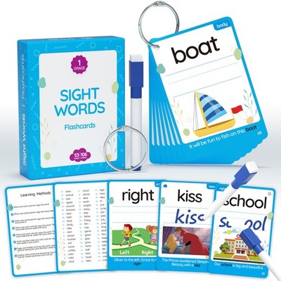 WJPC 55 Cards, 106PCS High Frequency First-Grade Sight Words Flash Cards, 1st...