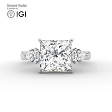 Princess Diamond Trilogy Ring 18k White Gold Labgrown 3.70 Ct Solitaire