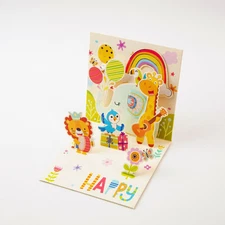 Joyful Party At The Zoo - Pop Up 3D Greeting Card with Envelope