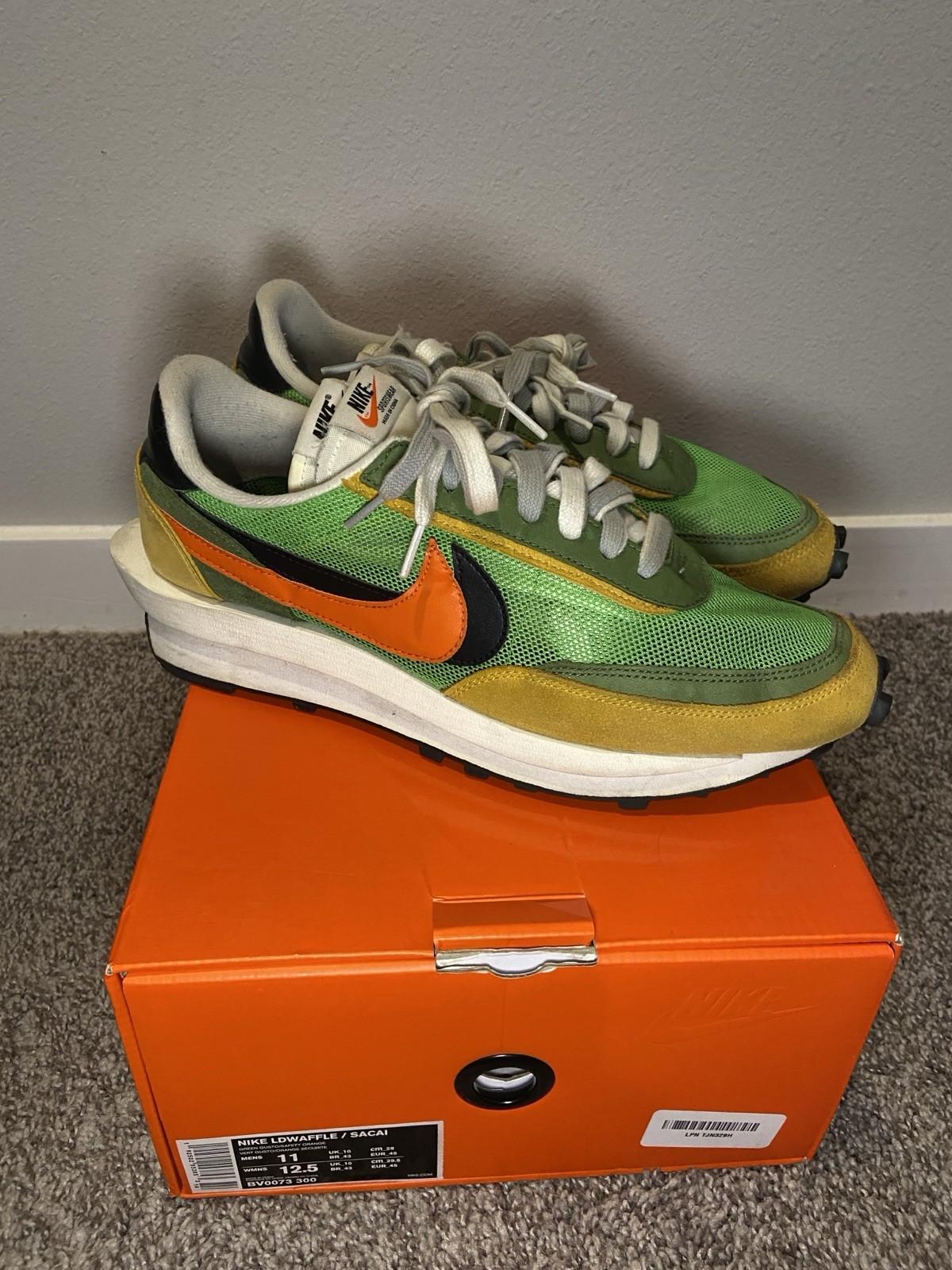SACAI X NIKE Taglia 11 Nike sacai x LDWaffle verde gusto giallo arancione (BV0073 300)