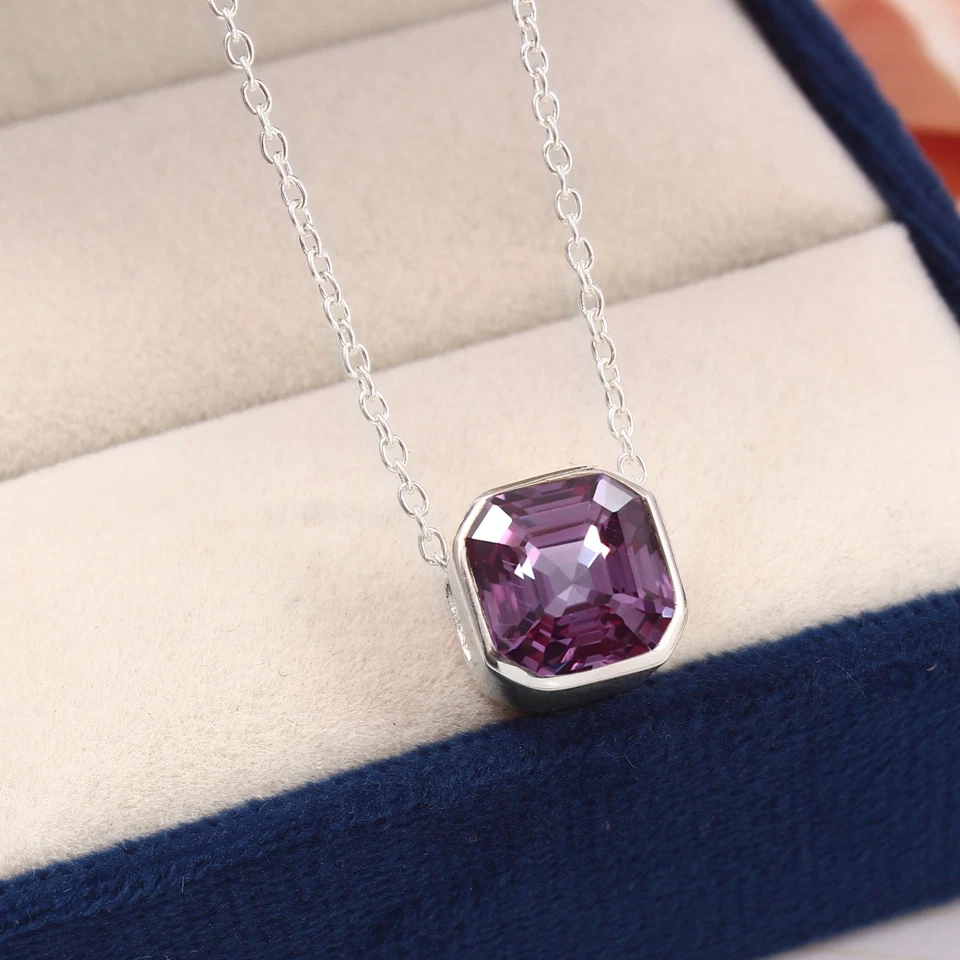 9x9MM Violetto Spinello Taglio Asscher Ciondolo, 925 Argento, Birthstone Agosto - Immagine 4 di 4