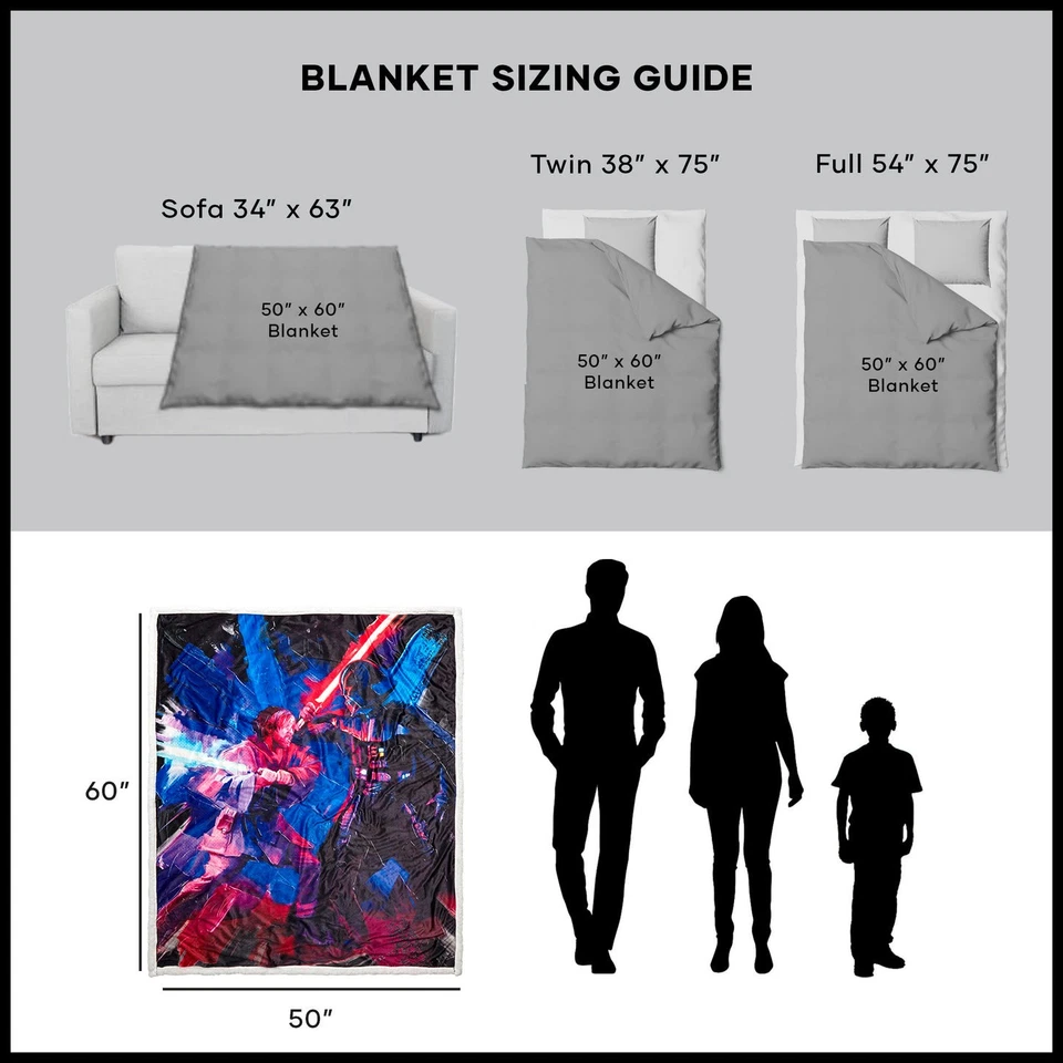 Star Wars Obi-Wan vs Darth Vader Silk Touch Sherpa Throw Blanket 50x60 Inch Rare - Image 3 of 4