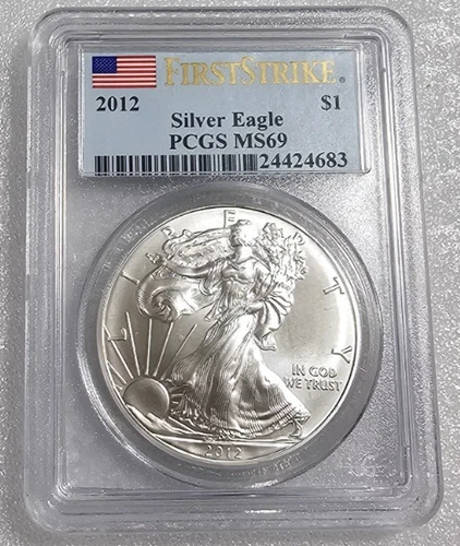 2012 American Silver Eagle $1 PCGS MS69 First Strike – Flag Label – 1 oz Silver