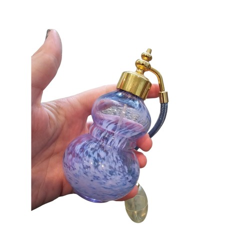 Vtg. Caithness Scottish Purple Blue Glass Perfume Bottle Atomizer, 5” Tall - Picture 2 of 5