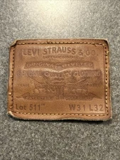 Vintage Levi’s 511 Strauss And Company Leather Logo Sew On Patch W31 X L32