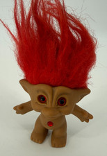 Vintage Ace Novelty Treasure Troll Doll 3 Inch Clear Heart Gem Red Hair Figure