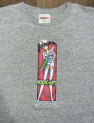 RARE VTG Hook Ups Shirt Skateboard Anime Nurse Jamie Thomas Sz XL USA 90s Punk