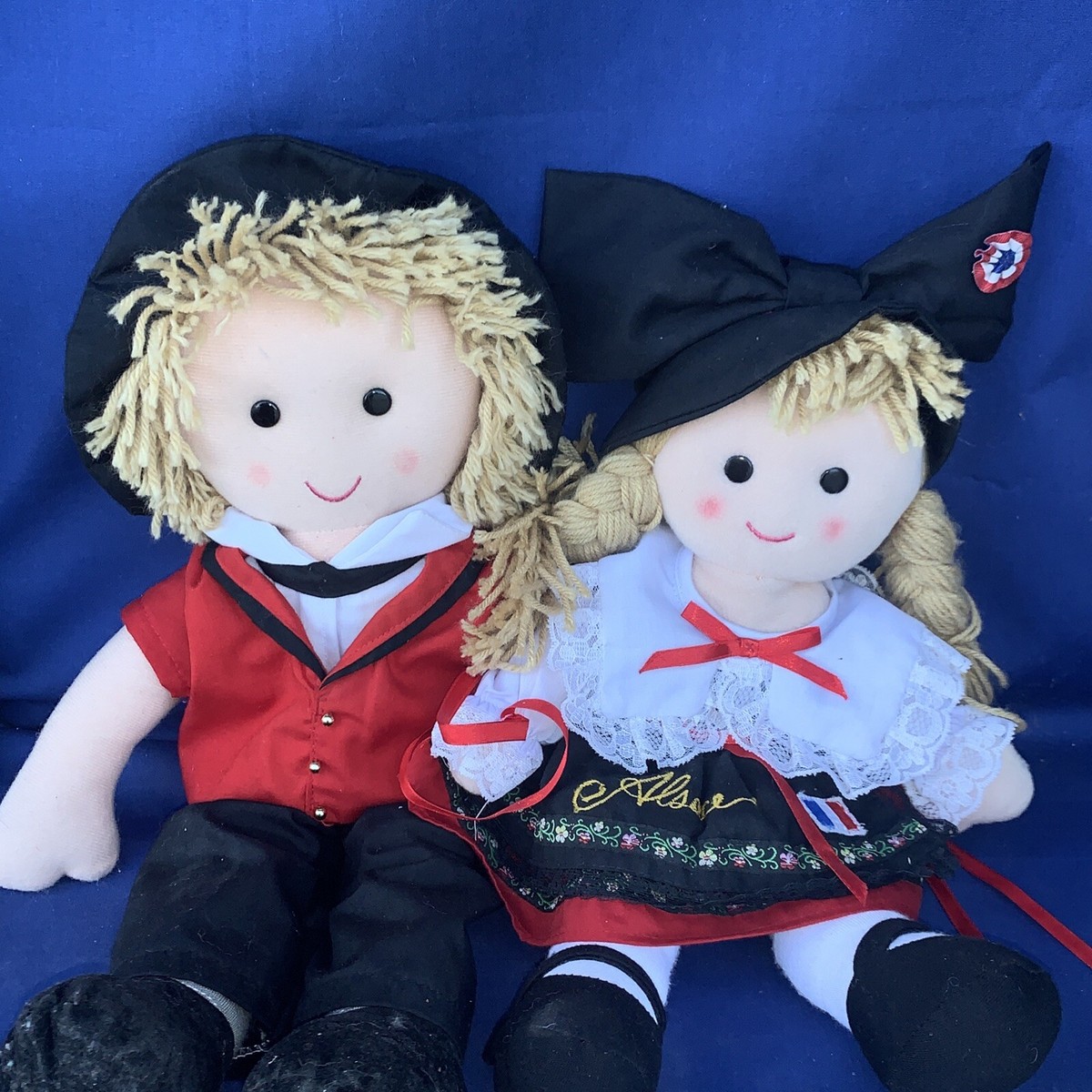 ALSACE FRANCE French Raggedy Ann Andy BLONDE HAIR DOLLS Set of  UNIQUE❤️sj3j7