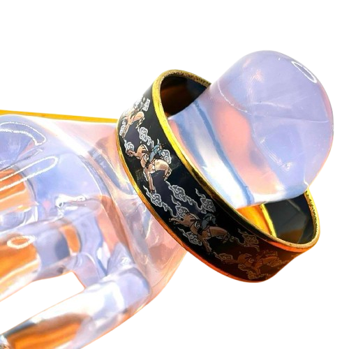 HERMES Black Gold Enamel Horse Clic Clac Bangle Bracelet PM Authentic