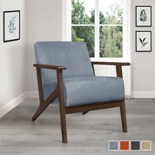 Accent Lounge Chair Single Leisure Chair Retro Style Fabric Upholstered Wood New