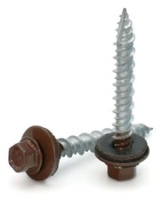  10 Hex Washer Head Roofing Screws Mechanical Galvanized  Brown Finish