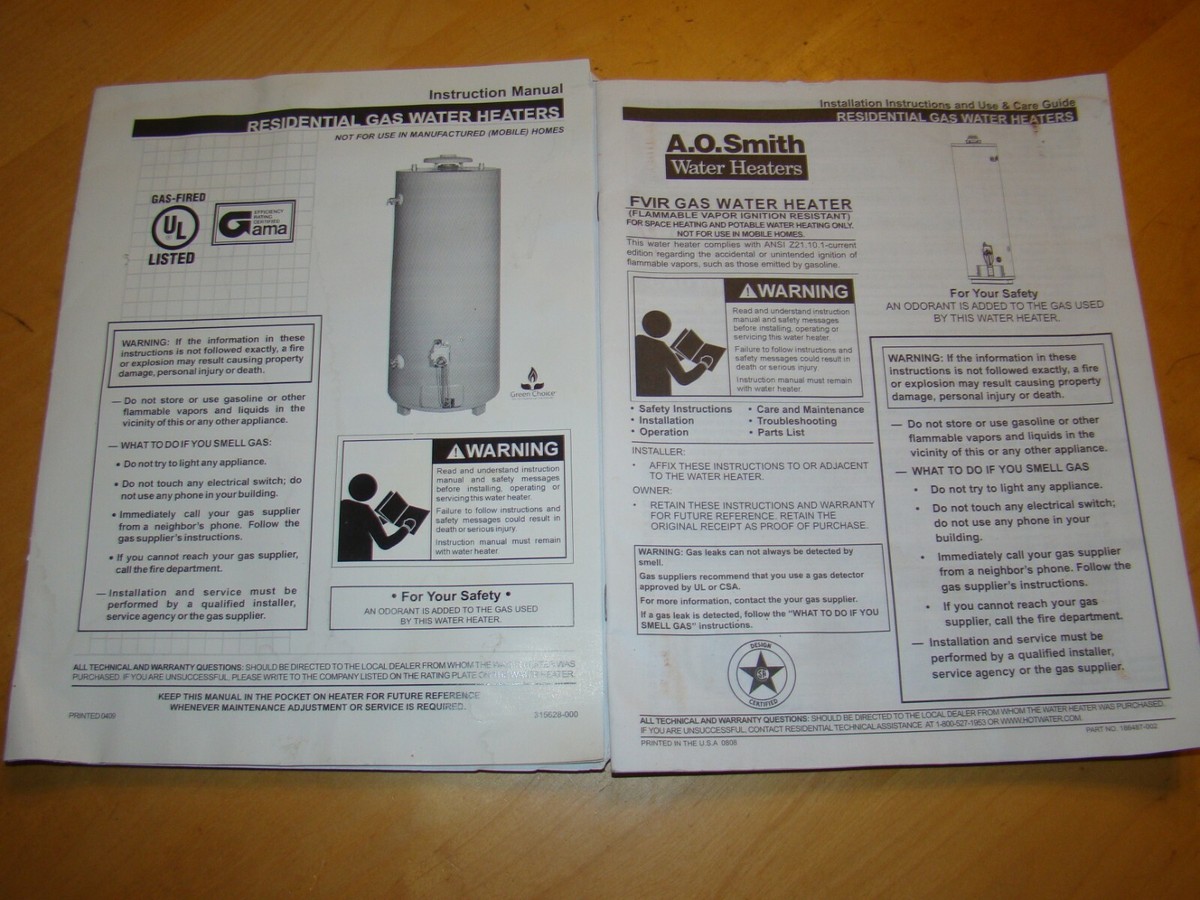 LOT OF SMITH RESIDENTIAL ELECTRIC GAS WATER HEATERS INSTRUCTION  MANUALS