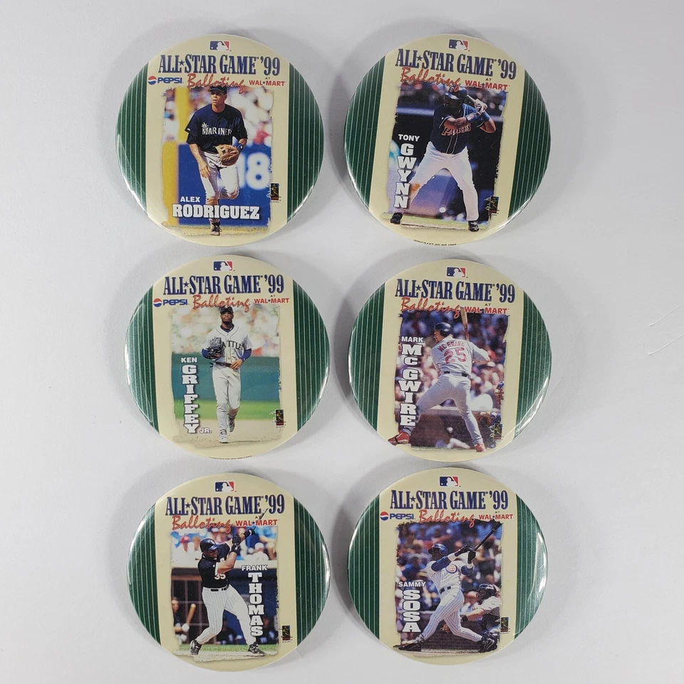 6 All Star Game 1999 Walmart Wincraft McGwire Griffey Sosa Pin Back Button MLB - Image 3 of 4